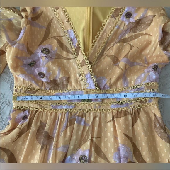 Ted Baker Mustard Floral Maxi dress Size 3 - Picture 8 of 9